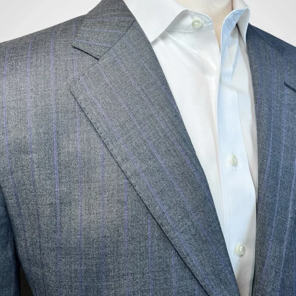 Zegna Trofeo Superfine Australian Wool Suit 46Rv 39x30 Gray Lavender Italy